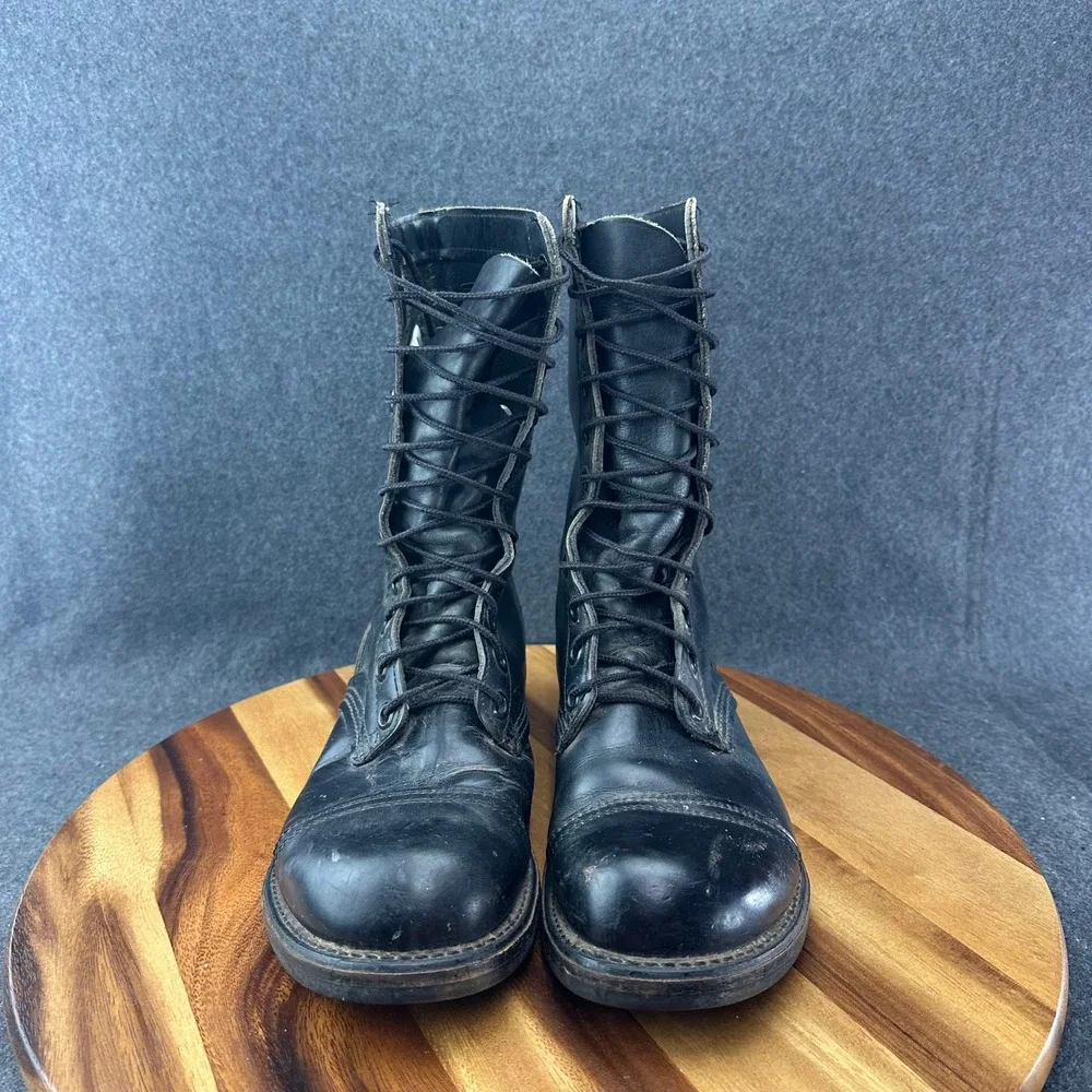 Vtg Black Leather Military Paratrooper Combat Jump Boots Cap Toe USA Made 10R